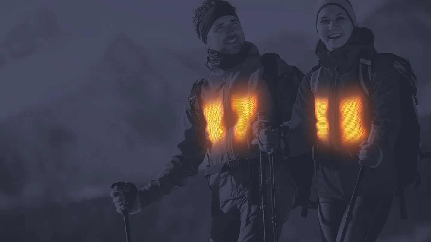 A heated garment showing the carbon-fibre element integrated into clothing